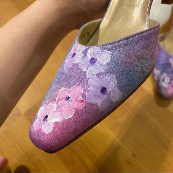 Vintage 90s y2k Stuart Weitzman purple floral sling back heels 6.5 - Picture 2 of 7